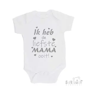 100% Katoenen Romper "Ik Heb De Liefste Mama Ooit!" Moederdag Unisex Katoen Wit/grijs Maat 56/62