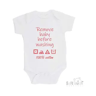 100% Katoenen Romper "Remove Baby Before Washing 100% Cotton" Unisex Katoen Wit/rood Maat 62/68