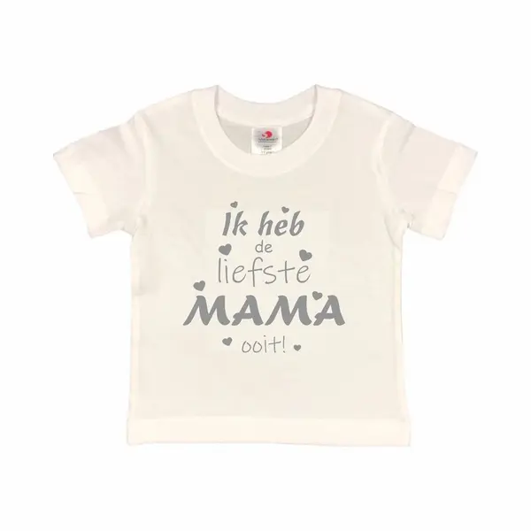T-shirt Kinderen "Ik Heb De Liefste Mama Ooit!" Moederdag | Korte Mouw | Wit/grijs | Maat 86/92 (Xxxs) thumbnail