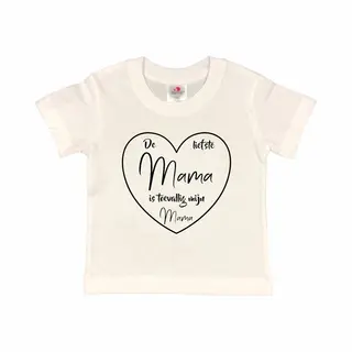 T-shirt Kinderen "De Liefste Mama Is Toevallig Mijn Mama" Moederdag | Korte Mouw | Wit/zwart | Maat 86/92 (Xxxs)