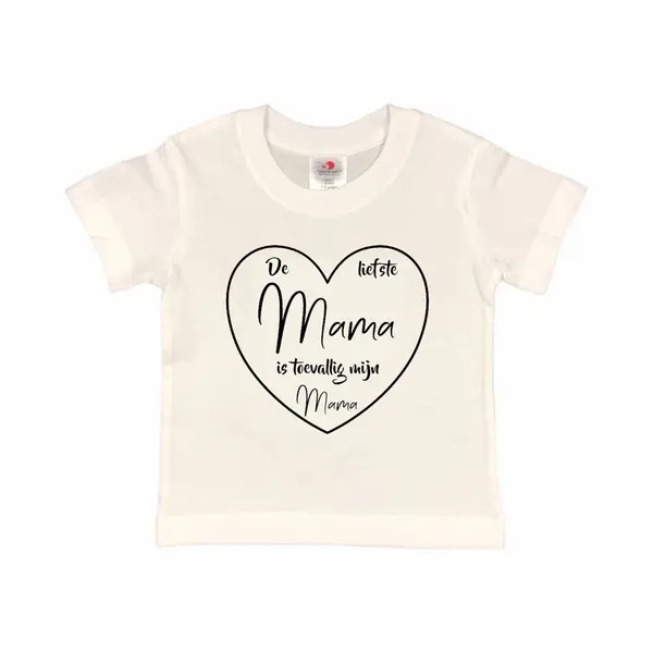 T-shirt Kinderen "De Liefste Mama Is Toevallig Mijn Mama" Moederdag | Korte Mouw | Wit/zwart | Maat 86/92 (Xxxs) thumbnail