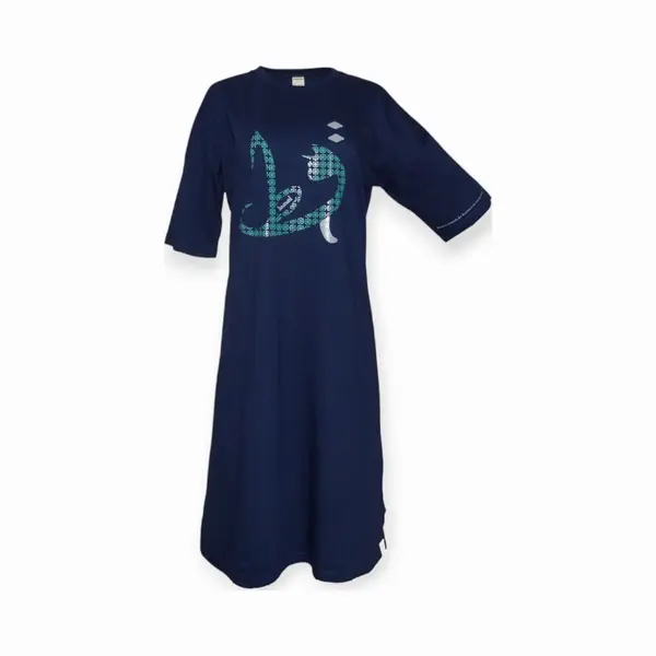 Ibramani Oversized Cat T-Shirt Navy Blue - Loungewear Dress - Dames T-shirt Jurk - Zomer T-Shirt - Oversized T-Shirt - Premium Katoen - Dames Kleding thumbnail