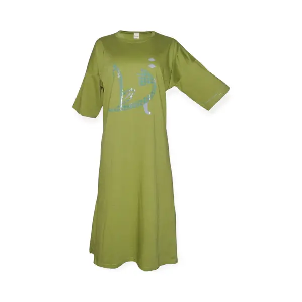Ibramani Oversized Cat T-Shirt Olive Green - Loungewear Dress - Dames T-shirt Jurk - Zomer T-Shirt - Oversized T-Shirt - Premium Katoen - Dames thumbnail