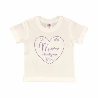 T-shirt Kinderen "De Liefste Mama Is Toevallig Mijn Mama" Moederdag | Korte Mouw | Wit/lila | Maat 86/92 (Xxxs)