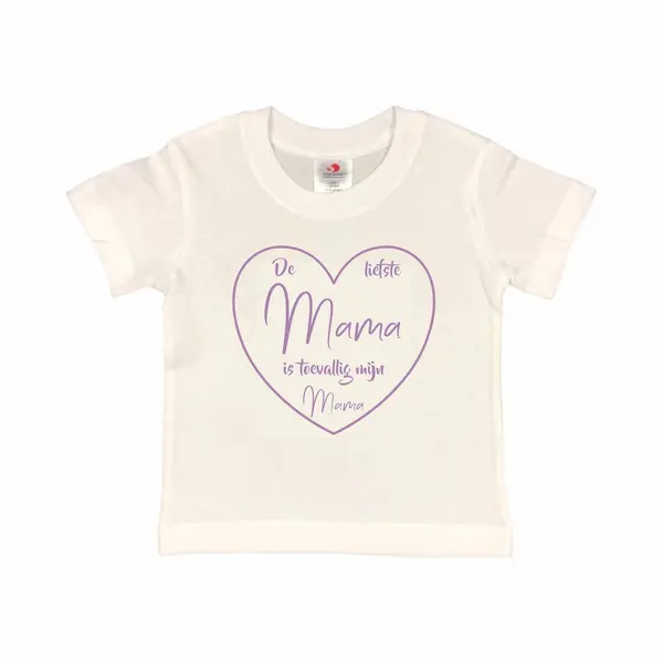 T-shirt Kinderen "De Liefste Mama Is Toevallig Mijn Mama" Moederdag | Korte Mouw | Wit/lila | Maat 86/92 (Xxxs) thumbnail