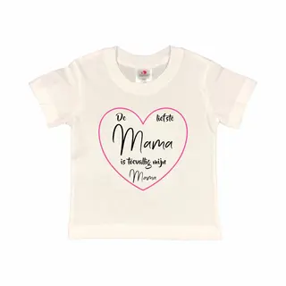 T-shirt Kinderen "De Liefste Mama Is Toevallig Mijn Mama" Moederdag | Korte Mouw | Wit/roze/zwart | Maat 86/92 (Xxxs)