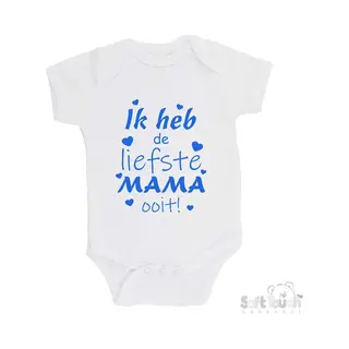 100% Katoenen Romper "Ik Heb De Liefste Mama Ooit!" Moederdag Jongens Katoen Wit/blauw Maat 56/62