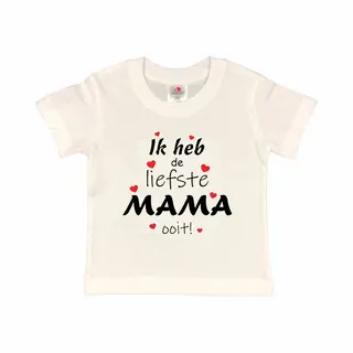 T-shirt Kinderen "Ik Heb De Liefste Mama Ooit!" Moederdag | Korte Mouw | Wit/rood/zwart | Maat 86/92 (Xxxs)