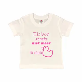Shirt Aankondiging Zwangerschap "Ik Ben Straks Niet Meer In Mijn Eendje | Korte Mouw | Wit/roze | Maat 122/128 Zwangerschap Aankondiging Bekendmaking