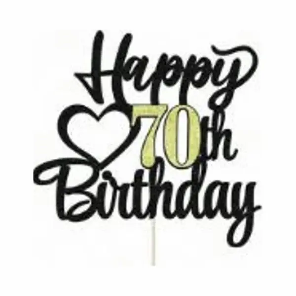 Jealie Taart Topper - Verjaardag - 70 Jaar - Happy Birthday - Decoratie - Versiering - Goud - Zwart thumbnail