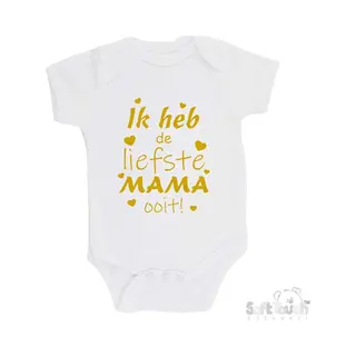 100% Katoenen Romper "Ik Heb De Liefste Mama Ooit!" Moederdag Jongens Katoen Wit/goud Shiny Maat 56/62