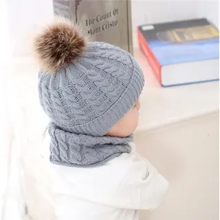 Baby Muts En Colsjaal – Baby 2-12 Maanden – Grijs – Winterset Met Pompoms
