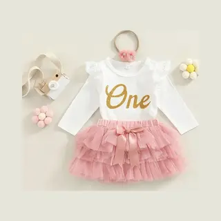 Verjaardag Outfit Baby 1 Jaar - Lang - Birthday Dress - Maat, 80/86 - Eerste Verjaardag - Romper & Tutu Rok - Verjaardagsjurk - Jurk Voor Eerste