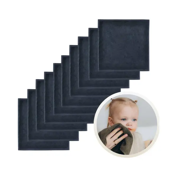 Funnies Spuugdoekjes 10-Pack Zwart - Set Van 10 Zachte Spuugdoeken, Monddoekjes, Kwijldoekjes - 30x30 Cm - 100% Katoenen Badstof - Absorberend, thumbnail