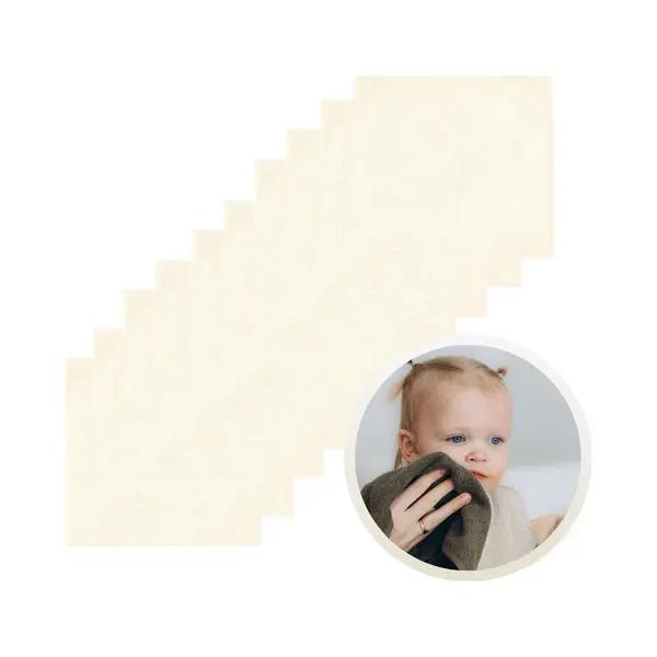 Funnies Spuugdoekjes 10-Pack Ecru - Set Van 10 Zachte Spuugdoeken, Monddoekjes, Kwijldoekjes - 30x30 Cm - 100% Katoenen Badstof - Absorberend, thumbnail