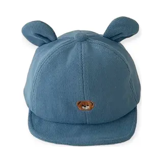 Corduroy Cap Met Berenoren - Blauw - Baby - 44/48cm - 3 T/m 18 Maanden - Berenoren - Beren Pet Met Oren - Ribstof - Honkbal Petje