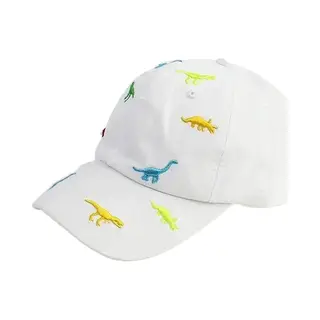 Baseball Cap Dino's - Wit - Maat 50/54 - Kind 2 Tot 5 Jaar - Honkbalpet Dinosaurus - Petje Voor Kinderen - Verstelbaar - Katoen