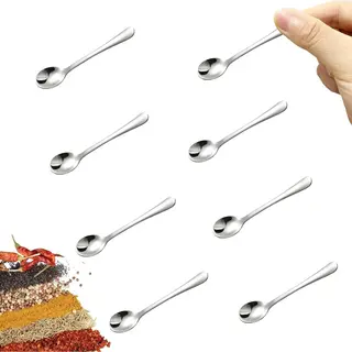 8 Stuks Mini Roestvrijstalen Kruidenlepels - 7.3cm - Voor Zout, Suiker & Honing