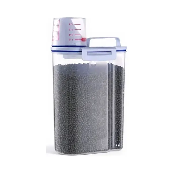 Pretty Paws Voercontainer 2L – Luchtdichte Voedselcontainer Met Maatbeker – Transparante Voerton Voor Hond & Kat – Bpa-vrije Opslagcontainer thumbnail