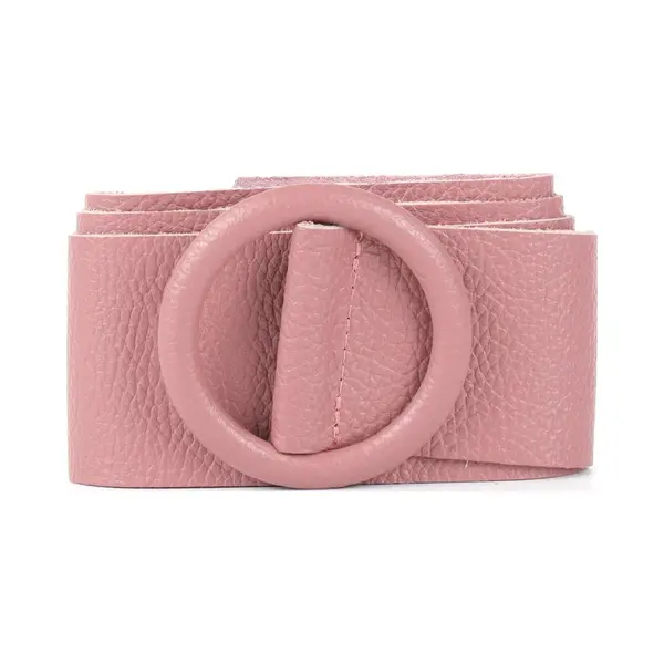Borse in Pelle Oud Roze Brede Leren Riem Ronde Gesp - Taille Riem - Leer Leder - Brede Dames Riemen Ceinturen - Oud Roze thumbnail