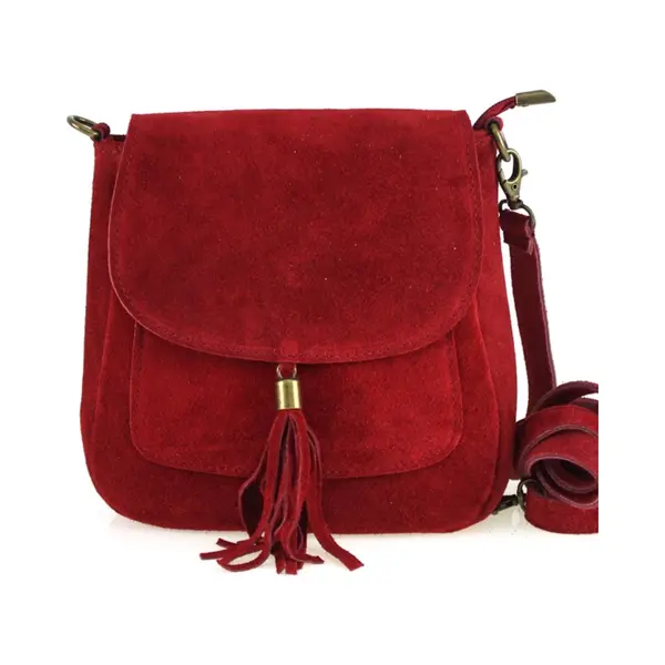 Borse in Pelle Donker Rode Suède Schoudertas Tassle - Dames Tassen - Suède - Italiaans Leder - Boho Schoudertassen - Donker Rood thumbnail