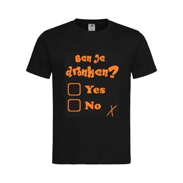 T-shirt Unisex Volwassenen Lol - Carnaval - Koningsdag - Kermis - Feestje - Grappig Tekst "Ben Je Dronken? Yes No" Op Voorkant | Korte Mouw | thumbnail