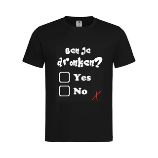 T-shirt Unisex Volwassenen Lol - Carnaval - Kermis - Feestje - Grappig Tekst "Ben Je Dronken? Yes No" Op Voorkant | Korte Mouw | Zwart/wit/rood | Maat