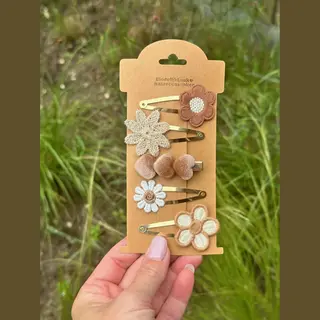 EindelijkLeuk Haarspeldjes Voor Meisjes En Baby's - Haarknipjes - Haarclips - Haarknipjes Bloem Bruin - Nude Haarknipjes - Kraamcadeau - Haarknipjes Witte Bloem -