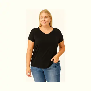 Ebsumu Dames Grote Maat V-Hals Basic Kortemouw Zwart T-Shirt 5XL