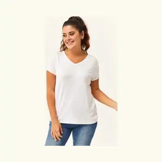 Ebsumu Dames Grote Maat 6XL V-Hals Basic Kortemouw Wit T-Shirt