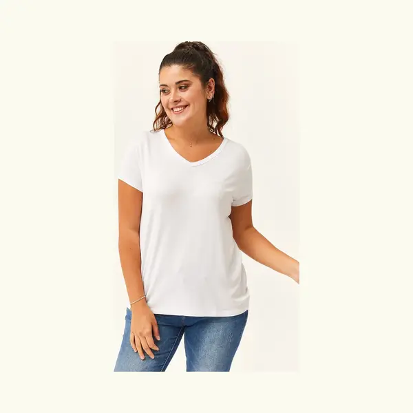 Ebsumu Dames Grote Maat 6XL V-Hals Basic Kortemouw Wit T-Shirt thumbnail
