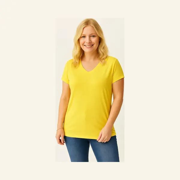 Ebsumu Dames 6XL V-Hals Basic Kortemouw T-Shirt In Grote Maten - Geel thumbnail