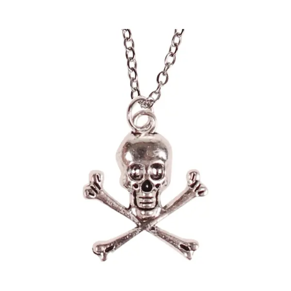 S.y.w Ketting Zilverkleurig 55cm - Hangertje Schedel En Botten Zilverkleurig thumbnail