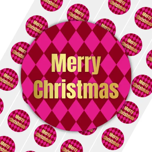 250x Stickers – Merry Christmas – 40 Mm – Etiketten – Cadeaustickers – Bordeaux/Roze – Rond thumbnail