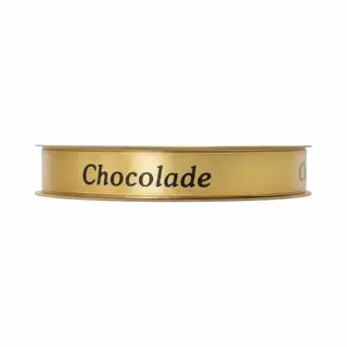 Satijn Lint – Opdruk “Chocolade”– Goud – 15 Mm X 20 Meter – Satijnen Cadeaulint Op Rol
