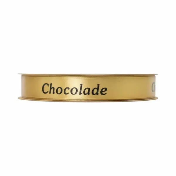Satijn Lint – Opdruk “Chocolade”– Goud – 15 Mm X 20 Meter – Satijnen Cadeaulint Op Rol thumbnail