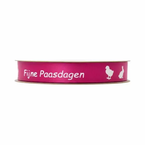 Satijn Lint – Roze – 15 Mm X 20 Meter – Opdruk “Fijne Paasdagen” – Cadeaulint Op Rol thumbnail