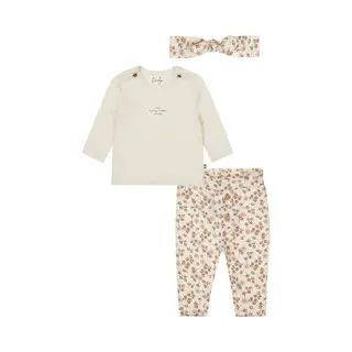 Dirkje - Basic Collection - Bio Cotton - Broek Met Bloemetjes Offwhite - Shirt Offwhite Met Print - Haarbandje - Maat 50