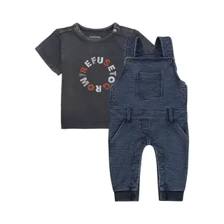 Dirkje - Noppies - Kledingset - Basic Collection - Bio Cotton - Jogging Tuinbroek Indigo Blauw - Shirt Minonk Korte Mouw Asphalt - Maat 74