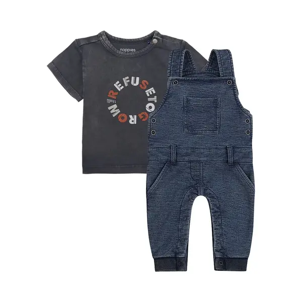 Dirkje - Noppies - Kledingset - Basic Collection - Bio Cotton - Jogging Tuinbroek Indigo Blauw - Shirt Minonk Korte Mouw Asphalt - Maat 74 thumbnail