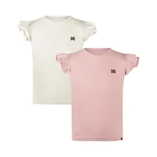 Koko Noko - Noos-Girls-Meisjes - Biologische Katoen - 2 Shirts - Off White - Roze - Maat 110