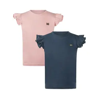 Koko Noko - Noos-Girls-Meisjes - Biologische Katoen - 2 Shirts - Navy - Roze - Maat 98