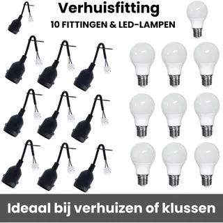 Verhuisfitting 10 Stuks E27 Met Kroonsteen - Inclusief 10x Led Lamp E27 - Led Verlichting - 11W - 6500K Daglicht Wit - Compleet - Verbouw Verlichting
