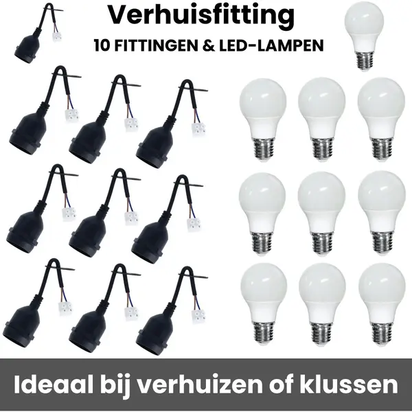Verhuisfitting 10 Stuks E27 Met Kroonsteen - Inclusief 10x Led Lamp E27 - Led Verlichting - 11W - 6500K Daglicht Wit - Compleet - Verbouw Verlichting thumbnail