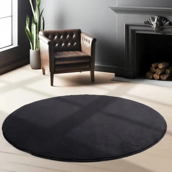 Muratap Sky Soft Uni Basic - Rond Vloerkleed - Laagpolig - Effen Kleur - Zwart - Woonkamer Tapijt - Anti-Slip Rug- 160 Cm Rond thumbnail