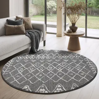 Muratap Rond Boho Vintage | Laagpolig Vloerkleed | Modern Tapijt | Woonkamer, Slaapkamer | Grijs- 200 Cm Rond