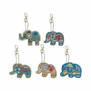 Sleutelhangers - 014 - Set Van 5 - Olifantjes -Diamond Painting - Compleet Pakket - Diamond Painting By Wietske