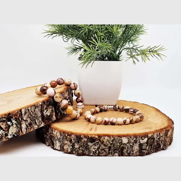 Handgemaakte Klassieke Natuurstenen Armband “ Australia Zebra Jasper ” - 10 Mm Diameter Van De Korrel- Diameter Armband 20 Cm - Een Mooi Cadeau thumbnail