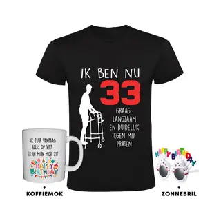 Sol's 33 Jaar Heren T-shirt + Koffiemok + Happy Birthday Bril - 33e Verjaardag - Feest - Grappig