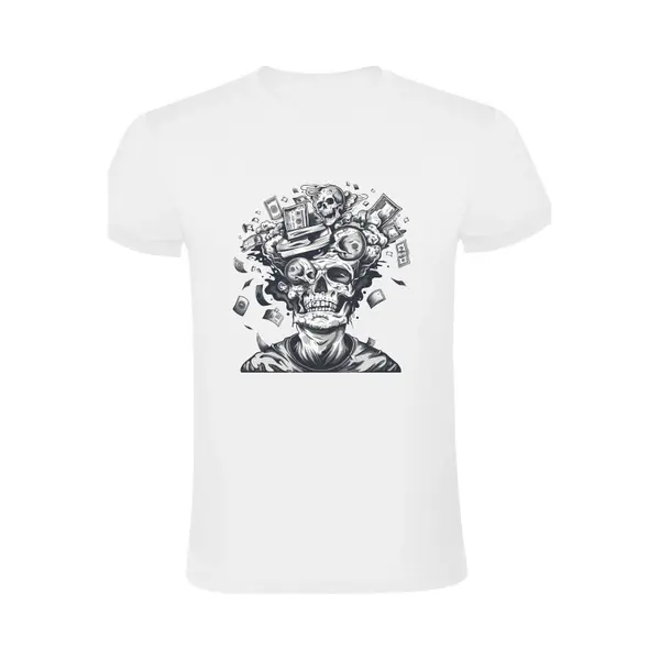 Sol's Doodskop Geld Brein Heren T-shirt - Schedel - Botten - Halloween - Horror - Skull - Skelet - Money thumbnail